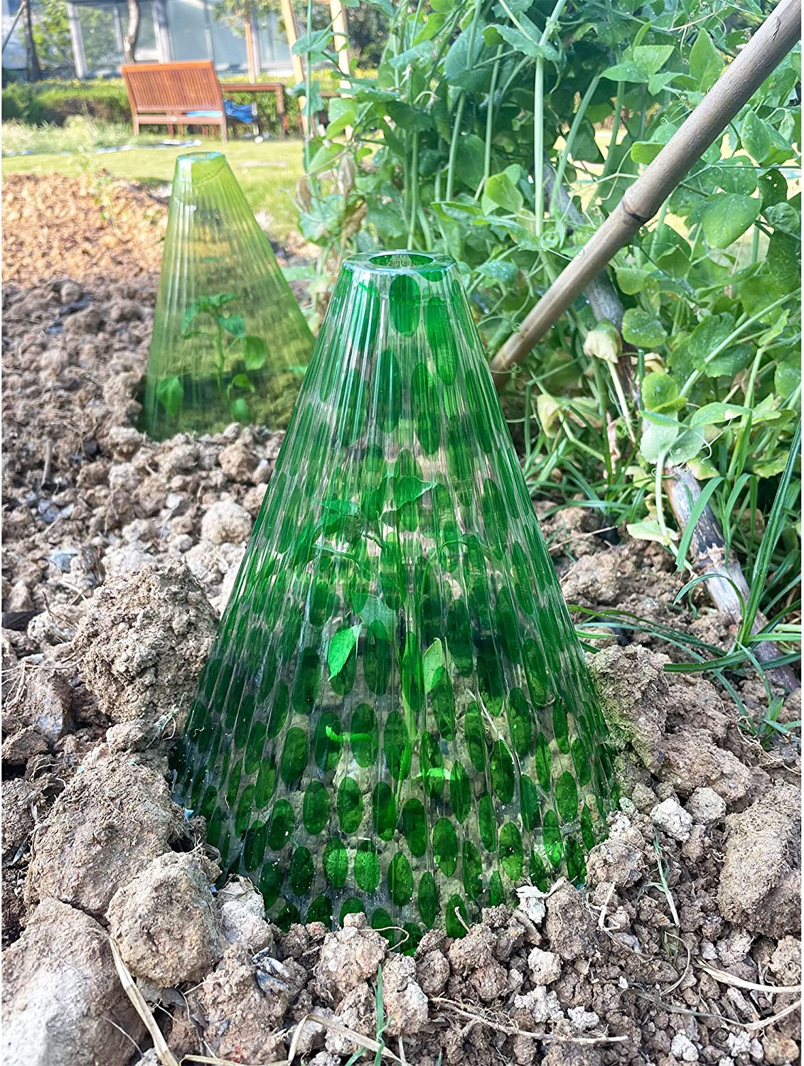 Fshow garden cloches, 20 pack reusable plant bell cover, bell jar cloches for protection against sun, frost, snails etc. (dark green)