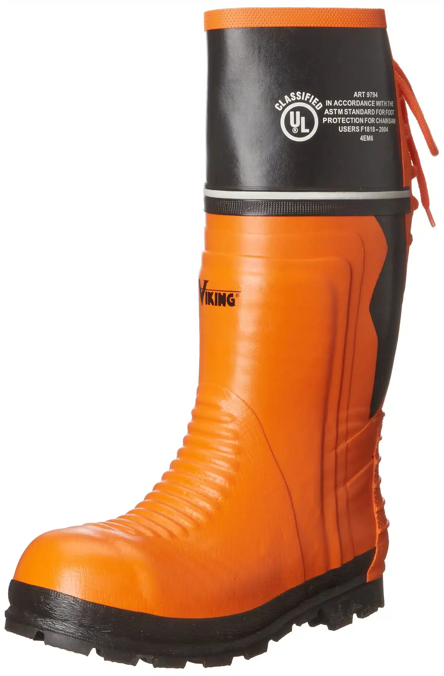 Viking steel toe boots for use with a chainsaw