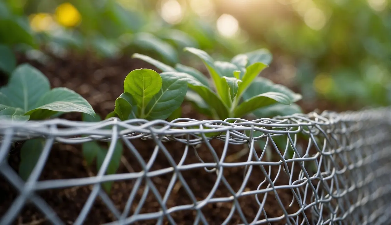 A sturdy metal mesh is tightly wrapped around the base of the garden structures, preventing any rodents from burrowing underneath and damaging the plants